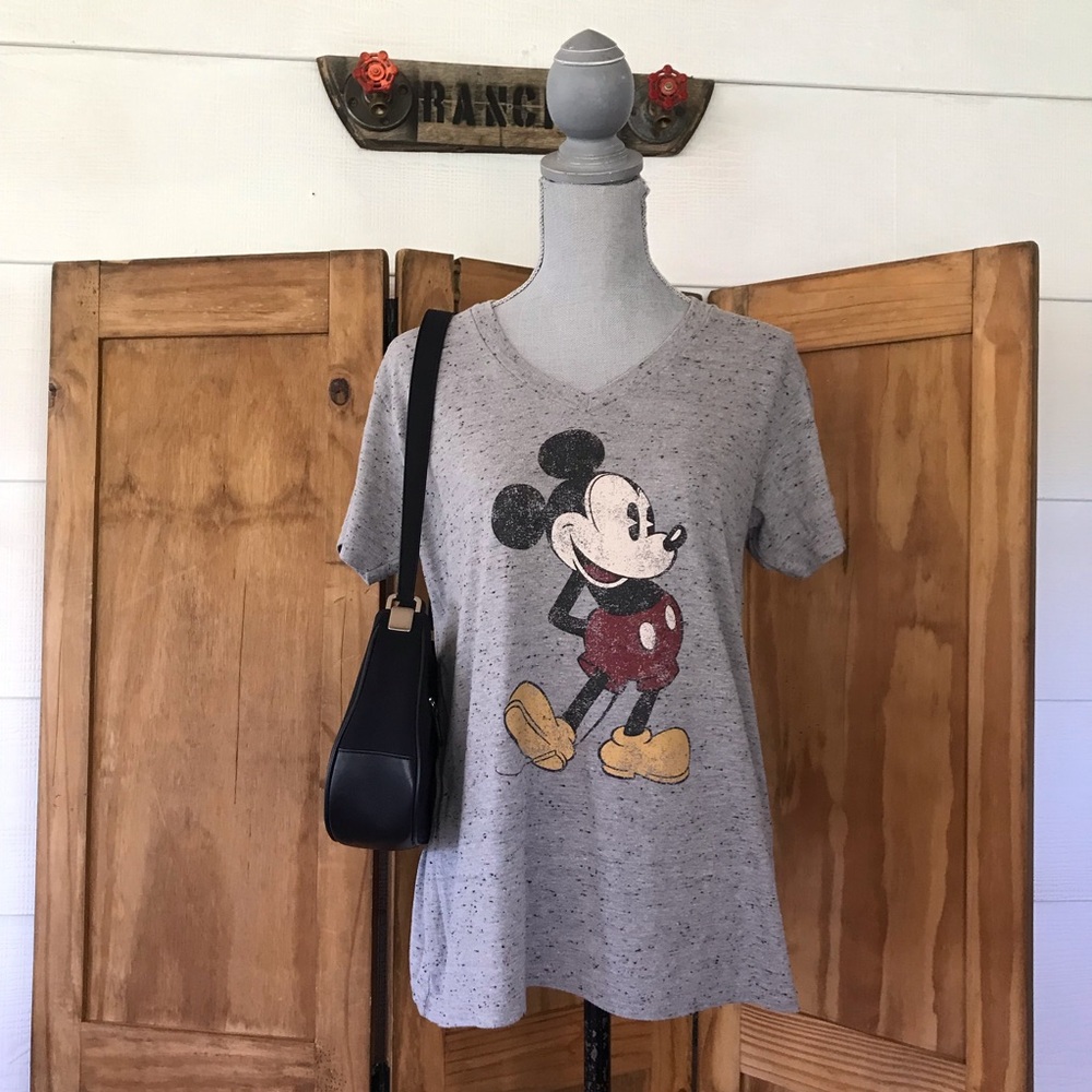 Disney Mickey Mouse Themed Gray Short Sleeve Shirt
